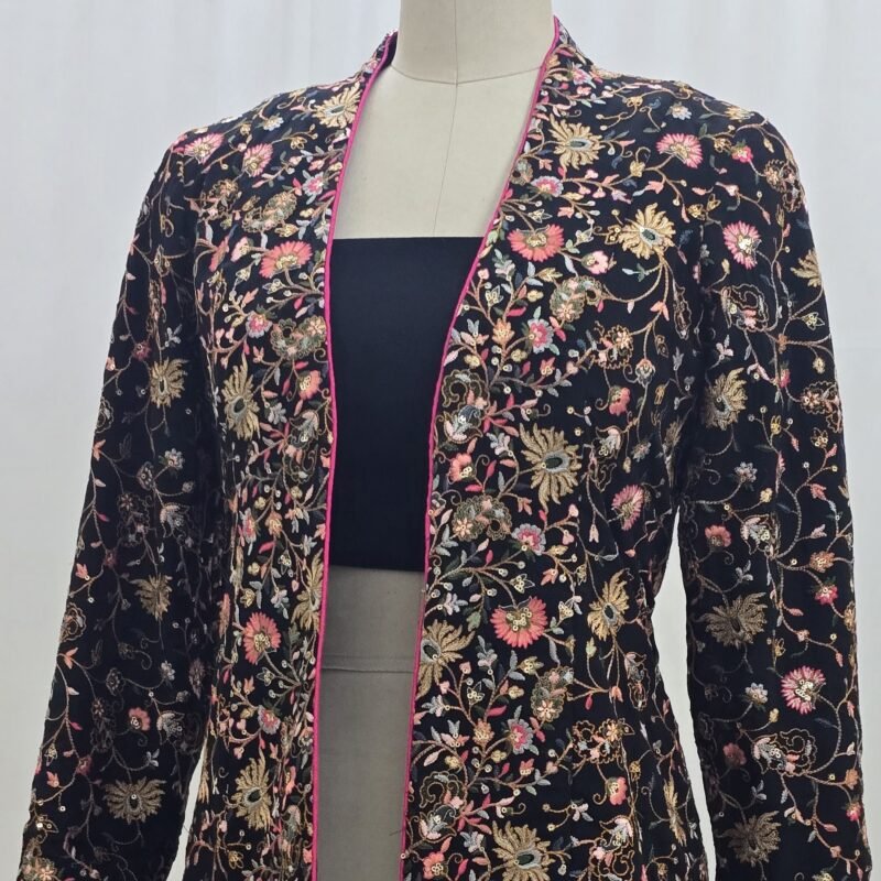 Navy floral embroidered jacket, custom Indian occasion wear